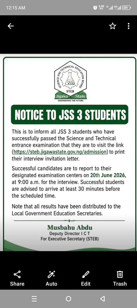‎NOTICE TO JSS 3 STUDENTS